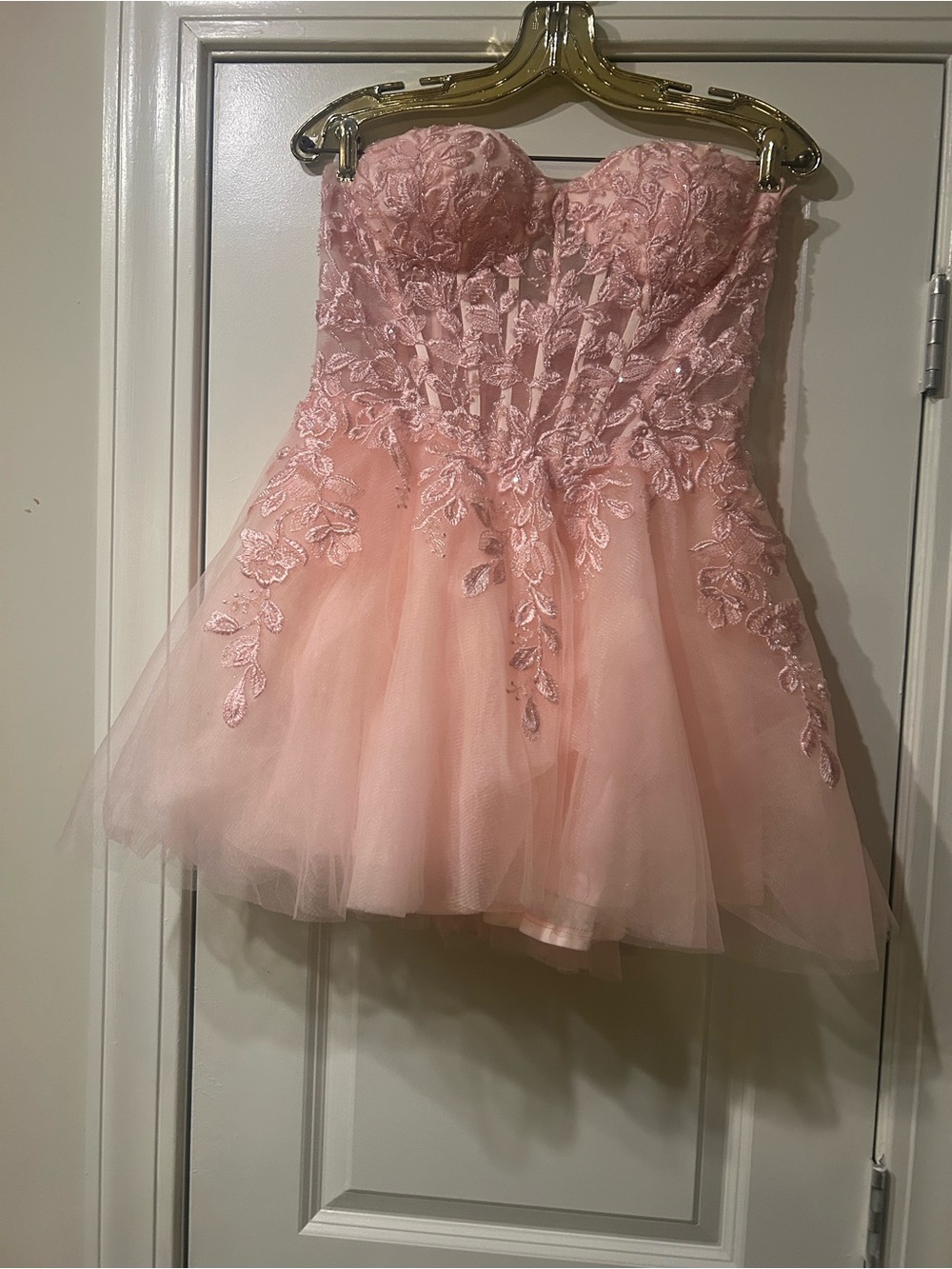 Strapless Pink Lace Tulle Girls' Formal Dress